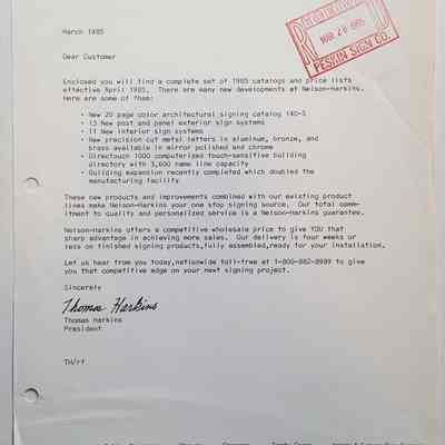 Nelson-Harkins Letter to Peskin Sign Company