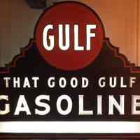 Good Gulf Gasoline Double-Faced Opal Glass and Tin Sign