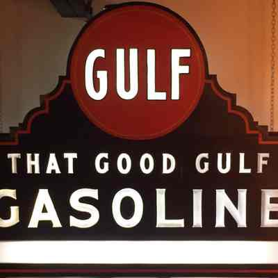 Good Gulf Gasoline Double-Faced Opal Glass and Tin Sign