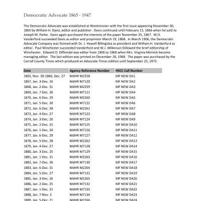 Democratic Advocate Newspaper 1865-1947