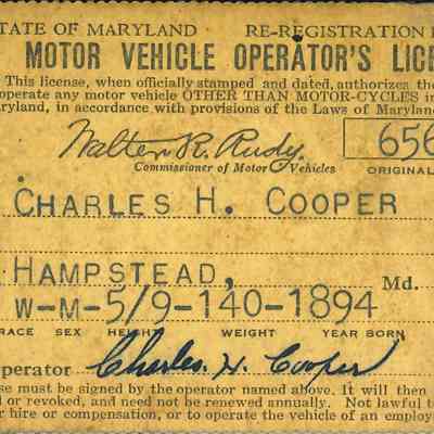 Drivers License, Charles H. Cooper