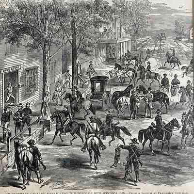 Confederate Calvary Ransacking the Town of New Windsor, Md.—from a Sketch by Frederick Deilman