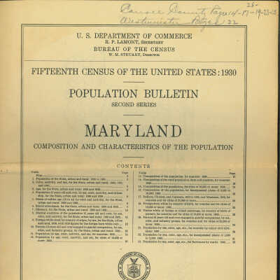 Fifteenth Census of the United States: 1930, Population Bulletin, Second Series, Maryland