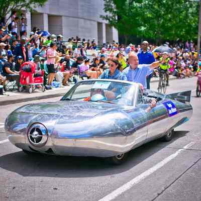 001, Art Car, Carvid 19, Chris Wollard, With Mayor Whitmire