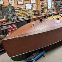          Fay and Bowen changed to Fay Bow after the depression and introduced a more modern, contemporary style of runabout.
   