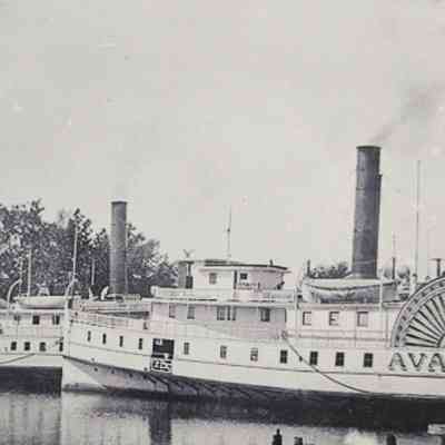 Oblique angle, closeup shot. Steamer Joppa on left and Avalon on right.