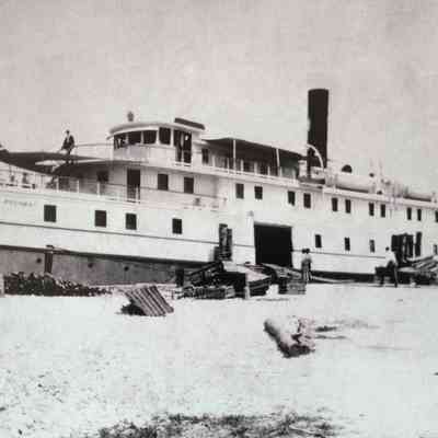 Oblique angle, medium shot of port.