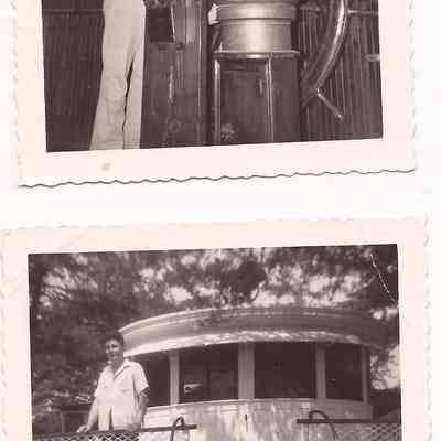 Lady At Wheel and on Porch: Origsize: 3½" x 3½"; Origformat: Print-Photographic; Negno: n/a