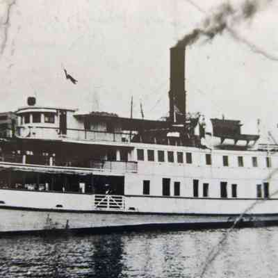 Oblique angle, medium distance shot of port side after the 1921 conversion to an excursion steamer.