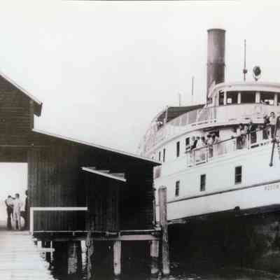 Oblique angle, medium shot of starboard bow.