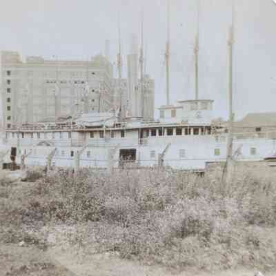 Oblique angle shot of starboard. She appears to be in layup.