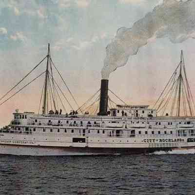 Side angle, medium shot. Steamer City of Rockland of the Eastern Steamship Corporation.