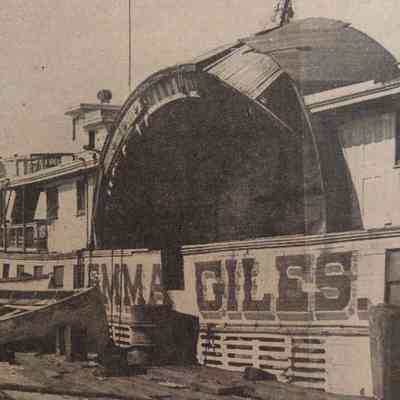 View of port wheelhouse during conversion into a barge.