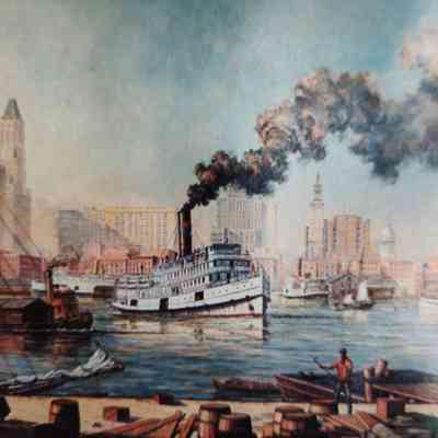 Photograph of a 1980 painting by Paul Gehee titled "The Night Boat (City of Norfolk) Leaving Baltimore Harbor in 1935."