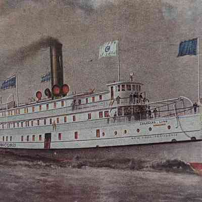 Oblique angle, medium shot. Steamer Concord of the Colonial Line operating between New York and New England.