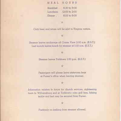 Old Bay Line Anniversary Menu, Inside Left: Origsize: 7" x 9¾"; Origformat: Artifact; Negno: n/a