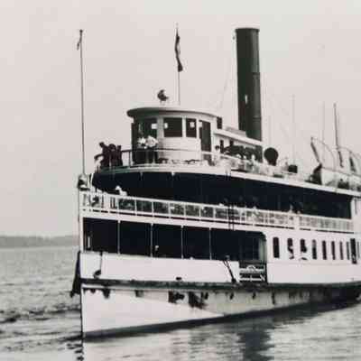 Oblique angle, closeup showing port bow and side.