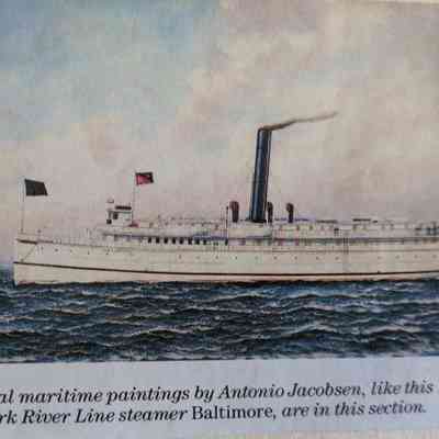 Maritime painting by Antonio Jacobsen, circa1906 cut from a magazine.