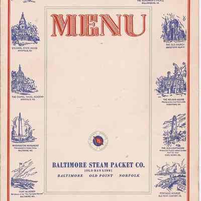 Menu -- Baltimore Steam Packet Co. (Old Bay Line)
