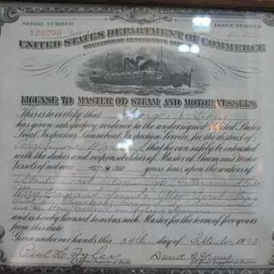 License to Master of Steam and Motor Vessels