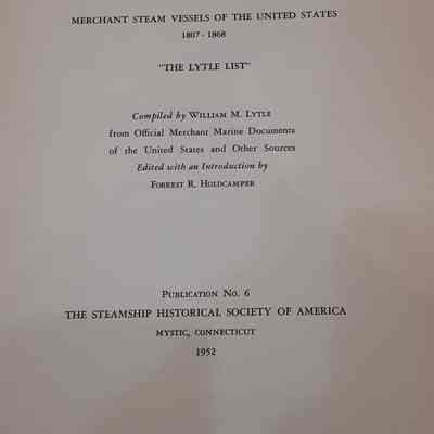 Merchant Steam Vessels of the United States 1807-1868