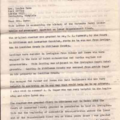 Letter sent from Mr. H. L. Garrett to Mrs. Louise Dawe