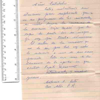 Carta de: Antonia O. Soto