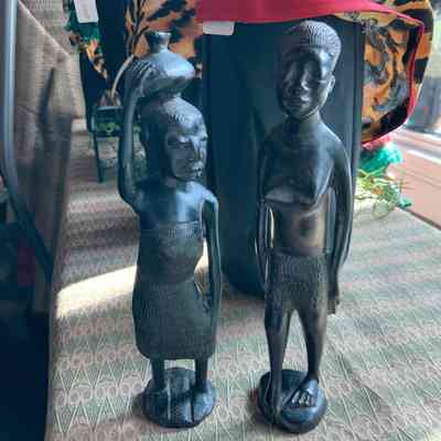 Pair of Women at Work: Wooden Figurines