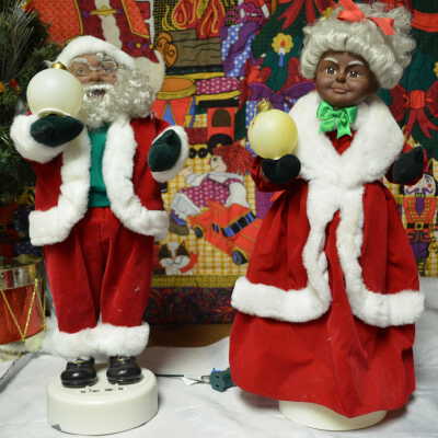 Mr. and Mrs. Claus with light up ornaments