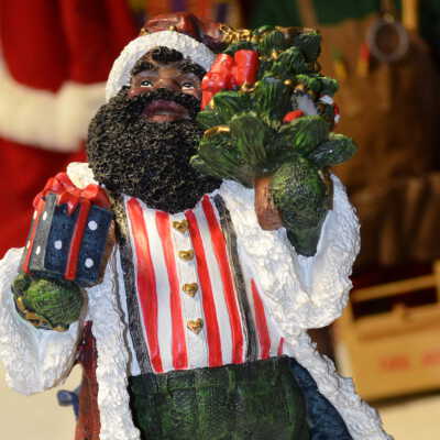 Red white blue striped shirt Santa