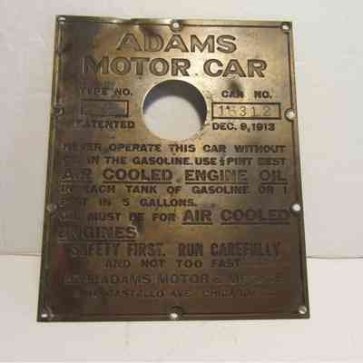 Adams motor car ID olate