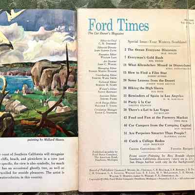 Front flyleaf, title page: Watercolor of cliff with tree by Millard Sheets
"Those who know the coast of Southern California will recognize this scene. It shows cliffs, beach, and picnickers in a cove just north of La Jolla..."