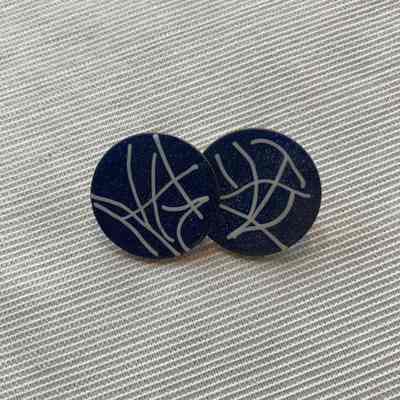 Circular White and Blue Pair of Clip on Earrings
