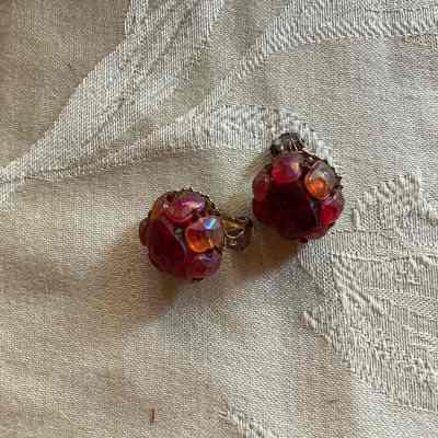 Clip on Earrings with Red and Orange Glass beads