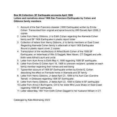 50. SF 1906 Quake Collection of personal accounts