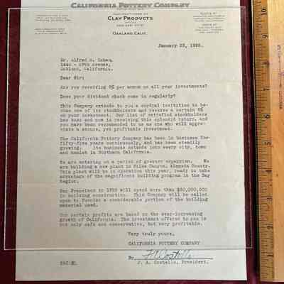 Letter from California Pottery Company