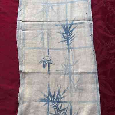 Scarf. Printed bamboo bird design. Blue