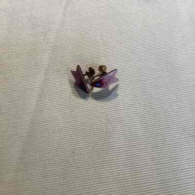 Pair of Purple Triangle Shaped Clip on Earrings