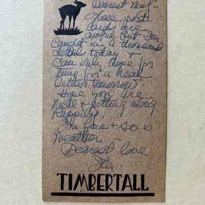 Postcard from Emelita Cohen to her mother Emma Bray Cohen from Timbertall Camp