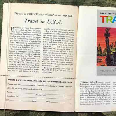 Advertisement and order form for the book Travel in U.S.A., a collection of Ford Times magazines