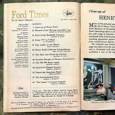 Left: Index
Right: "Close up of Henry Ford" with photograph of the entrance to the Henry Ford Room at the Henry Ford Museum by Robert Boram