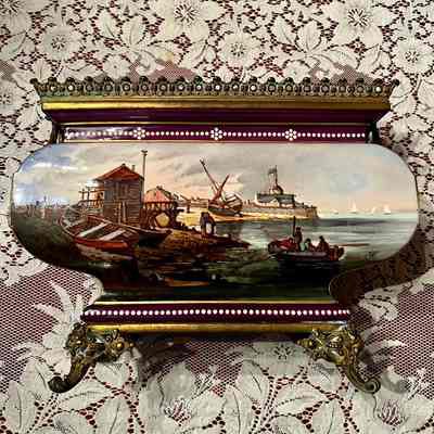 Wide Vase Painted with Nautical Scene