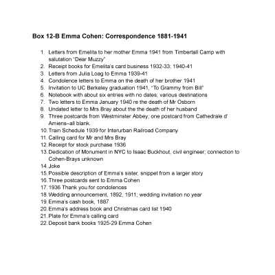 12-B. Emma B. Cohen: Correspondence 1883-1941