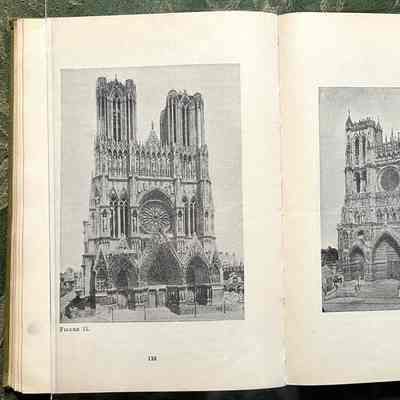 Spread with two churches- Cathedral of Rheims and Cathedral of Amiens