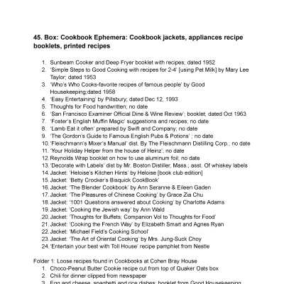 45. Cookbook Ephemera/Cohen Bray House