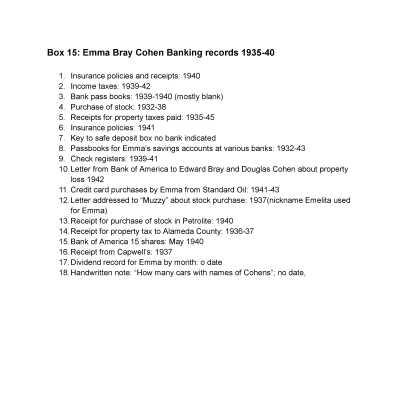 15. Emma B. Cohen: Bank Records 1935-40