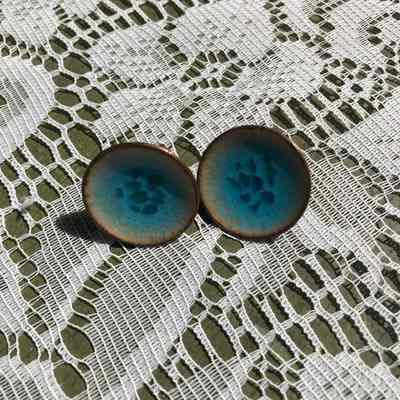 Circular Turquoise and Copper Colored Clip on Earrings