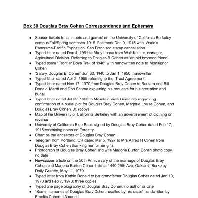 30. Douglas Bray Cohen: Correspondence and Ephemera