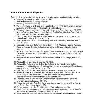 08. Emelita Cohen: Assorted papers