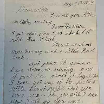 Letter from Alfred H Cohen about Aug 7, 1869 solar eclipse